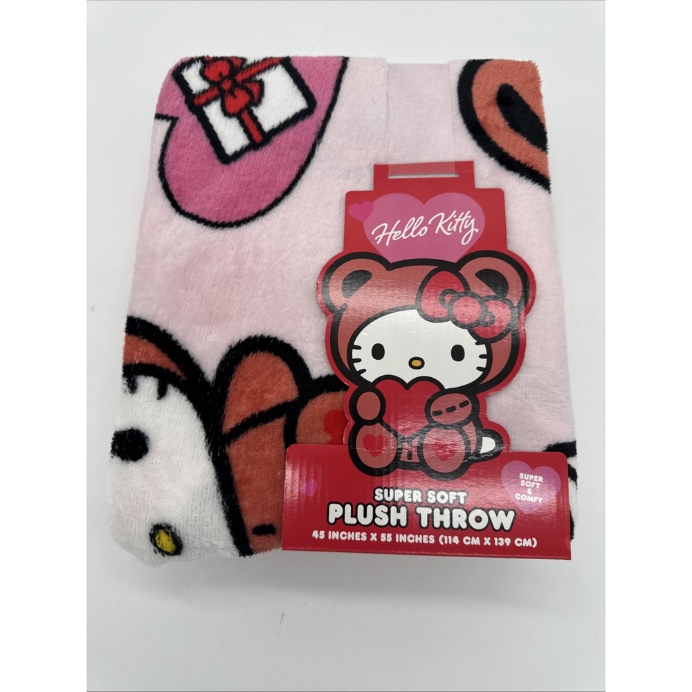 Hello Kitty Valentine Plush‎ Throw Blanket Pink Hearts Love 45x55 Super Soft New